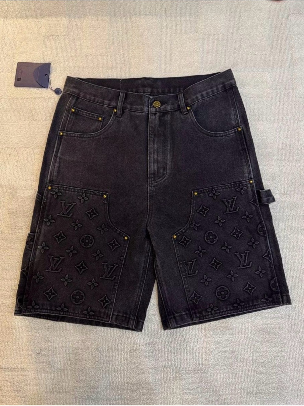 Louis Vuitton Black Embossed Monogram Jean Cargo Shorts